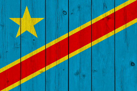 Democratic Republic of the Congo flag painted on old wood plank. Patriotic background. National flag of Democratic Republic of the Congoの写真素材