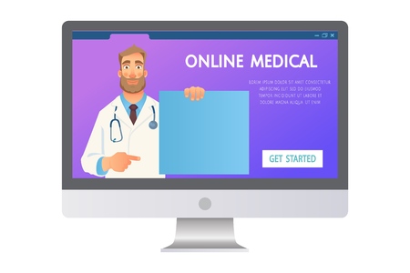 Online medical consultation. Doctor online. Medicine concept. Doctor website vector illustrationのイラスト素材