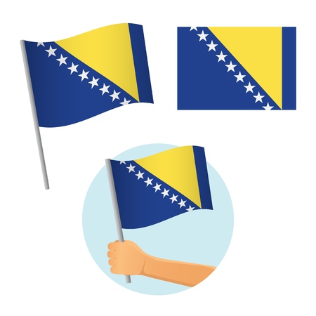 Bosnia and Herzegovina flag in hand. Patriotic background. National flag of Bosnia and Herzegovina vector illustrationのイラスト素材