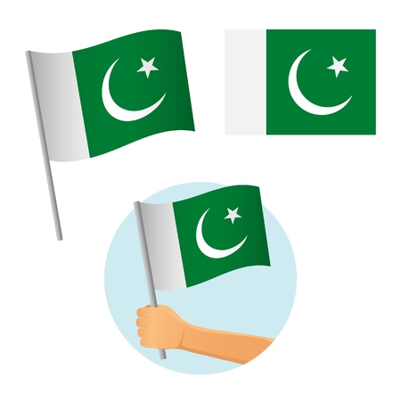 Pakistan flag in hand. Patriotic background. National flag of Pakistan illustrationのイラスト素材