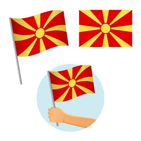 Macedonia flag in hand. Patriotic background. National flag of Macedonia vector illustrationのイラスト素材