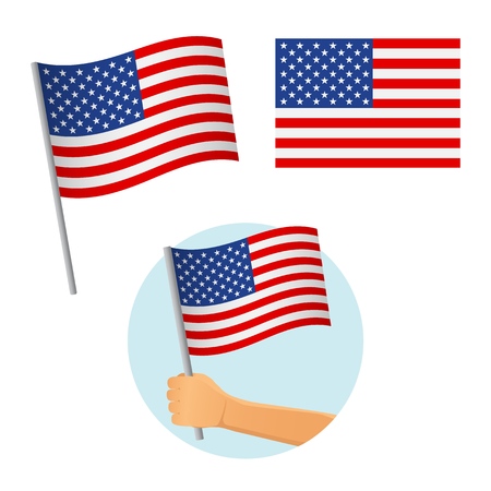 United States of America flag in hand. Patriotic background. National flag of United States of America illustrationのイラスト素材