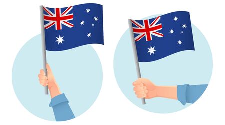 Australia flag in hand. Patriotic background. National flag of Australia vector illustrationのイラスト素材