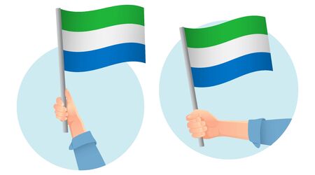 Sierra leone flag in hand Patriotic background. National flag of Sierra leone vector illustrationのイラスト素材