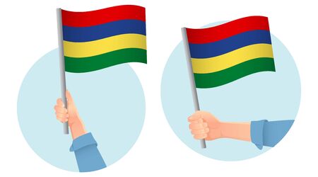 Mauritius flag in hand. Patriotic background. National flag of Mauritius vector illustrationのイラスト素材