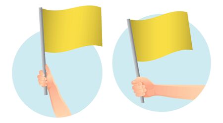 Yellow flag in hand. Vector illustration of yellow flagのイラスト素材
