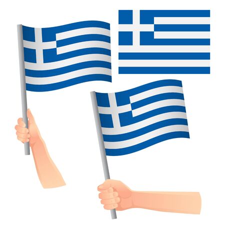 Greece flag in hand. Patriotic background. National flag of Greece vector illustrationのイラスト素材