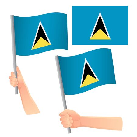 Saint Lucia flag in hand. Patriotic background. National flag of Saint Lucia vector illustrationのイラスト素材