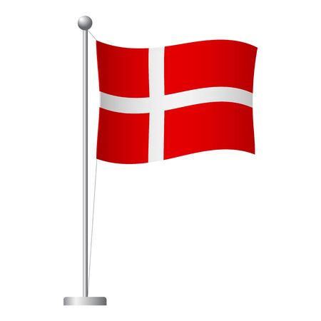 Denmark flag on pole. Metal flagpole. National flag of Denmark vector illustrationのイラスト素材