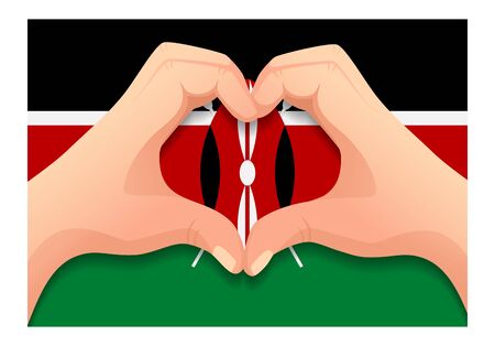 Kenya flag and hand heart shape. Patriotic background. National flag of Kenya vector illustrationのイラスト素材