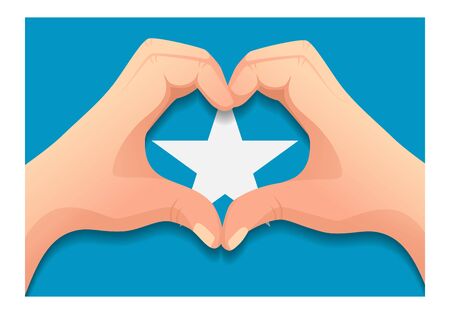 Somalia flag and hand heart shape. Patriotic background. National flag of Somalia vector illustrationのイラスト素材