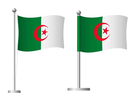 Algeria flag on pole. Metal flagpole. National flag of Algeria vector illustrationのイラスト素材