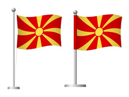 Macedonia flag on pole. Metal flagpole. National flag of Macedonia vector illustrationのイラスト素材