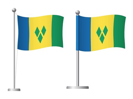 Saint Vincent and the Grenadines flag on pole. Metal flagpole. National flag of Saint Vincent and the Grenadines vector illustrationのイラスト素材