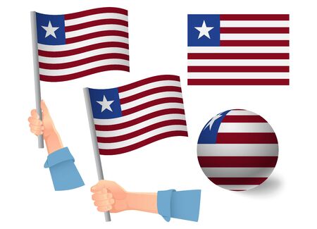 Liberia flag in hand set. Ball flag. National flag of Liberia vector illustrationのイラスト素材
