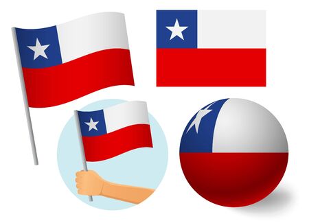 Chile flag icon set. National flag of Chile vector illustrationのイラスト素材