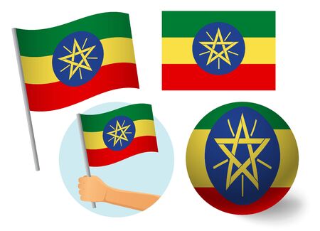 Ethiopia flag icon set. National flag of Ethiopia vector illustrationのイラスト素材