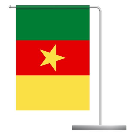 Cameroon table flag. Metal flagpole. National flag of Cameroon vector illustrationのイラスト素材