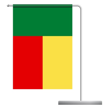 Benin table flag. Metal flagpole. National flag of Benin vector illustrationのイラスト素材