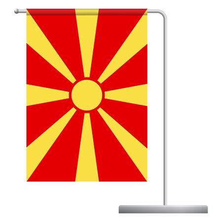 Macedonia table flag. Metal flagpole. National flag of Macedonia vector illustrationのイラスト素材