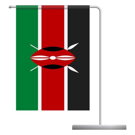 Kenya table flag. Metal flagpole. National flag of Kenya vector illustrationのイラスト素材