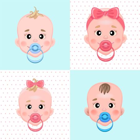 Baby with pacifier. Newborn baby boy and newborn baby girlのイラスト素材