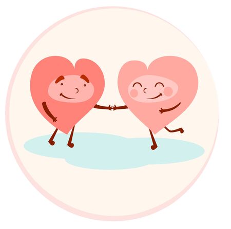 Lovers hearts hold hands. Valentines day. Two happy hearts vector illustration.のイラスト素材