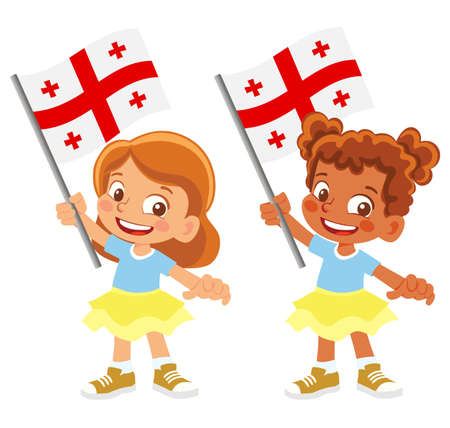 Georgia flag in hand setのイラスト素材