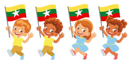 Myanmar flag in hand setのイラスト素材