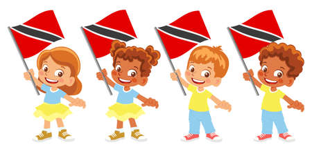 Trinidad and Tobago flag in hand. Children holding flag. National flag of Trinidad and Tobago vectorのイラスト素材