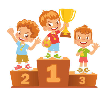 Boys winners on the podium. Winner pedestalのイラスト素材