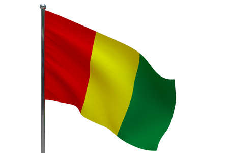 Guinea flag on pole. Metal flagpole. National flag of Guinea 3D illustration isolated on whiteの写真素材