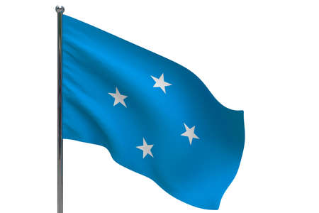 Micronesia flag on pole. Metal flagpole. National flag of Micronesia 3D illustration isolated on whiteの写真素材