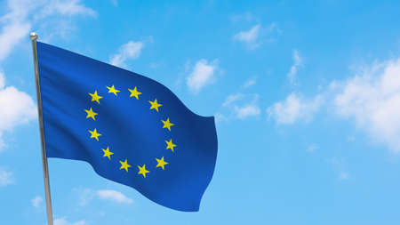 EU flag on pole. Blue sky. Europe flagの写真素材