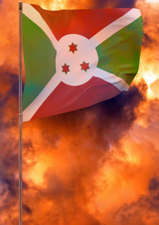 Burundi flag with sky background. Waving banner. National flag of Burundiの写真素材