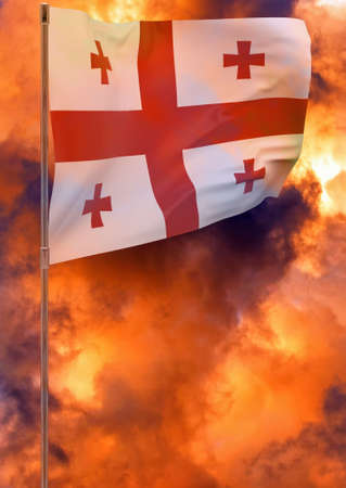 Georgia flag with sky background. Waving banner. National flag of Georgiaの写真素材