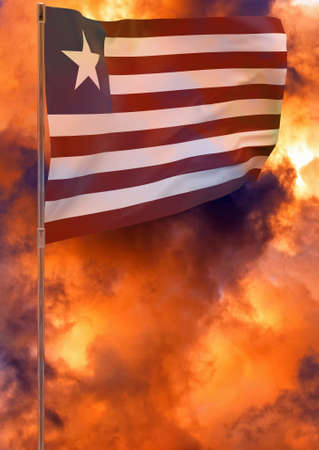 Liberia flag with sky background. Waving banner. National flag of Liberia
