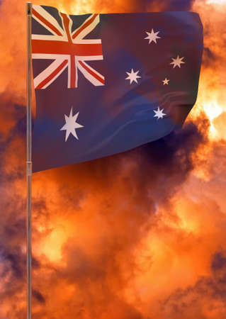 Australia flag with sky background. Waving banner. National flag of Australia