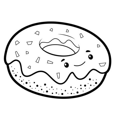 Coloring book or page for kids. donut black and white vector illustrationのイラスト素材