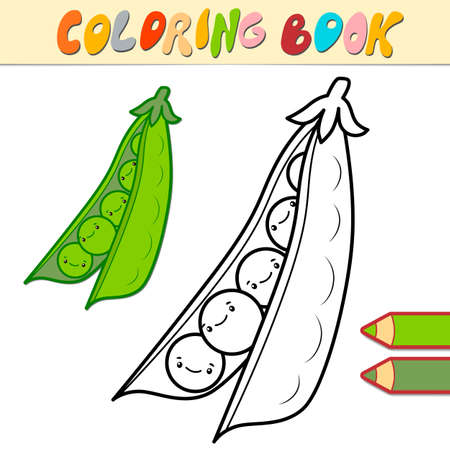 Coloring book or page for kids. peas black and white vector illustrationのイラスト素材