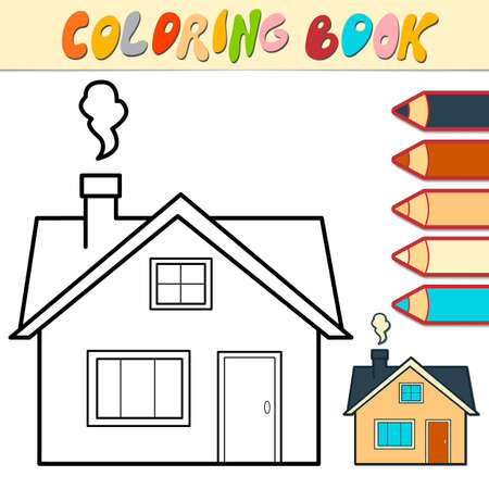 Coloring book or page for kids. house black and white vector illustrationのイラスト素材