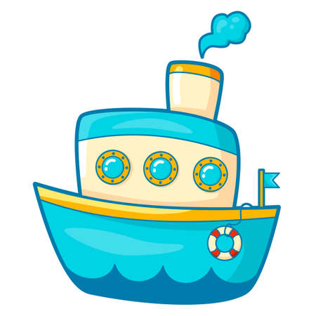 Cute ship cartoon. Ship clipart vector illustrationのイラスト素材