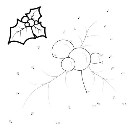 Dot to dot Christmas puzzle for children. Connect dots game. Holly vector illustrationのイラスト素材