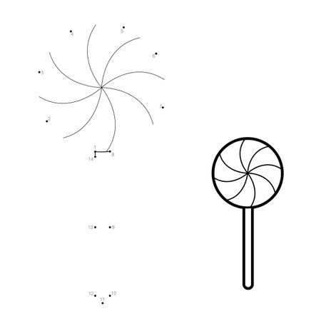 Dot to dot Christmas puzzle for children. Connect dots game. Candy vector illustrationのイラスト素材