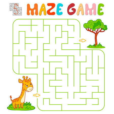 Maze puzzle game for children. Maze or labyrinth game with giraffe. Vector illustrationsのイラスト素材