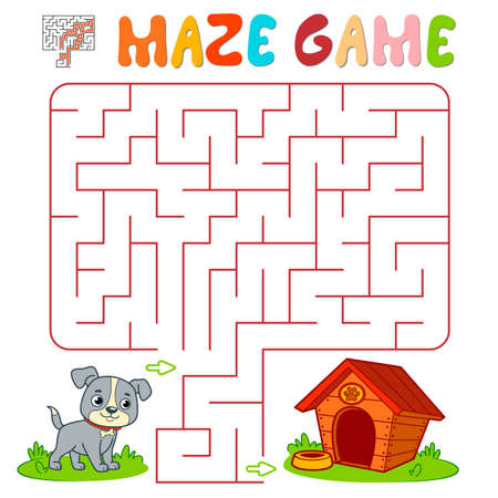 Maze puzzle game for children. Maze or labyrinth game with dog. Vector illustrationsのイラスト素材