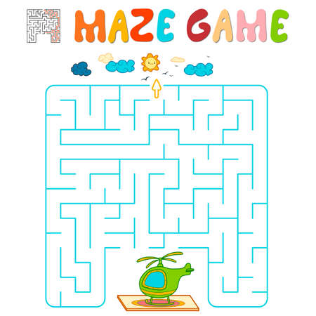 Maze puzzle game for children. Maze or labyrinth game with helicopter. Vector illustrationsのイラスト素材