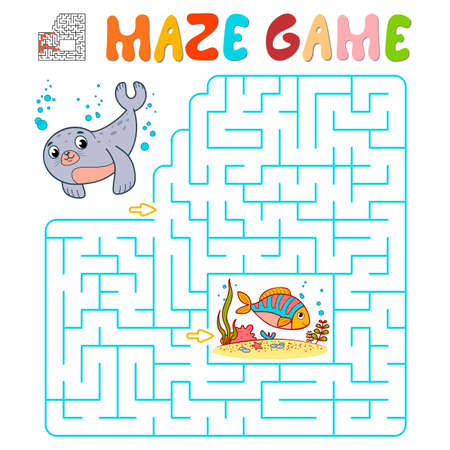 Maze puzzle game for children. Maze or labyrinth game with seal. Vector illustrationsのイラスト素材