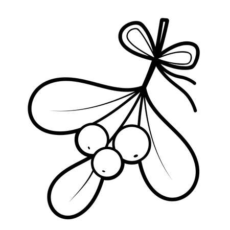 Christmas coloring book or page for kids. Viscum and berries black and white vector illustrationのイラスト素材
