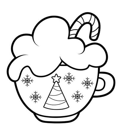Christmas coloring book or page for kids. Cup black and white vector illustrationのイラスト素材
